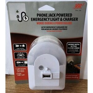 VR3 Phone Jack Powered - Emergency Night Light & Charger (PJNL-USB) White